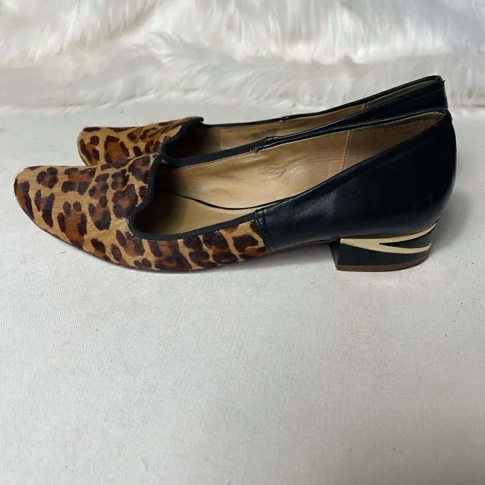 Diane Von Furstenberg leather calf hair leopard women’s flats shoes size 10M